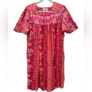 Vintage Saybury - Pink Cotton Nightgown Duster Housecoat Hawaiian Print Large